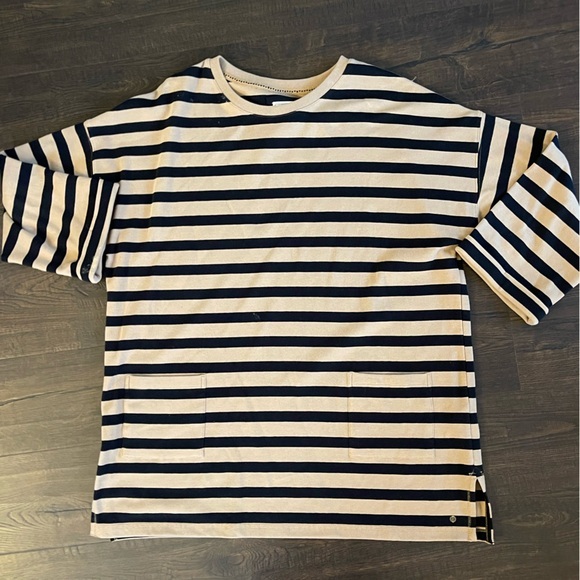 FAT‎ FACE Amari Tan Black Striped Tunic Pockets Pullover Crewneck Size 12 - Picture 6 of 14